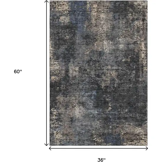 Charcoal Blue And Beige Abstract Washable Area Rug With UV Protection Photo 3