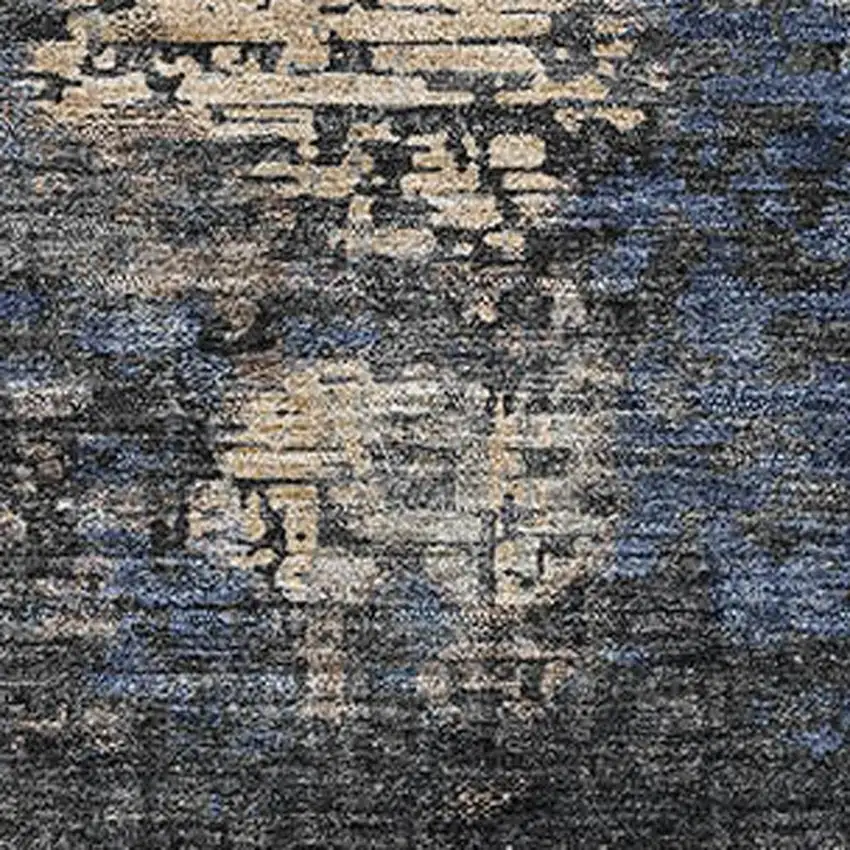 Charcoal Blue And Beige Abstract Washable Area Rug With UV Protection Photo 3