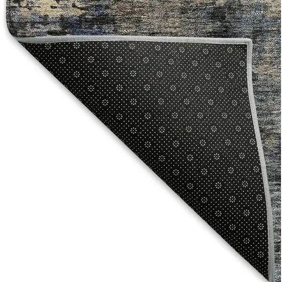 Charcoal Blue And Beige Abstract Washable Area Rug With UV Protection Photo 7