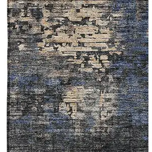 Photo of Charcoal Blue And Beige Abstract Washable Area Rug With UV Protection