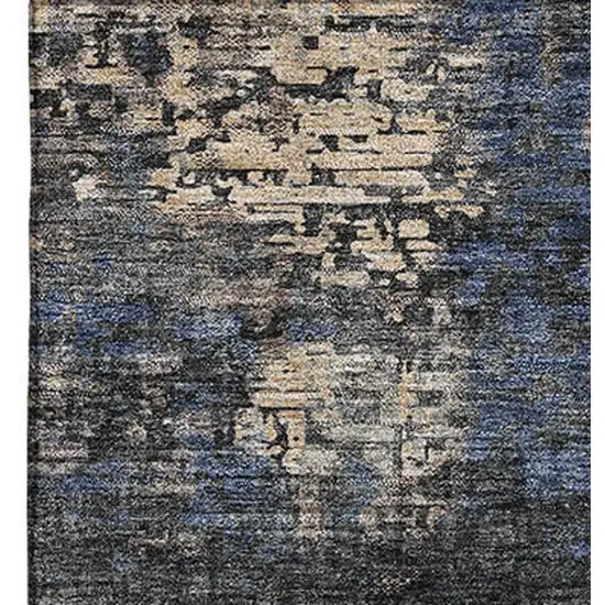 Charcoal Blue And Beige Abstract Washable Area Rug With UV Protection Photo 4