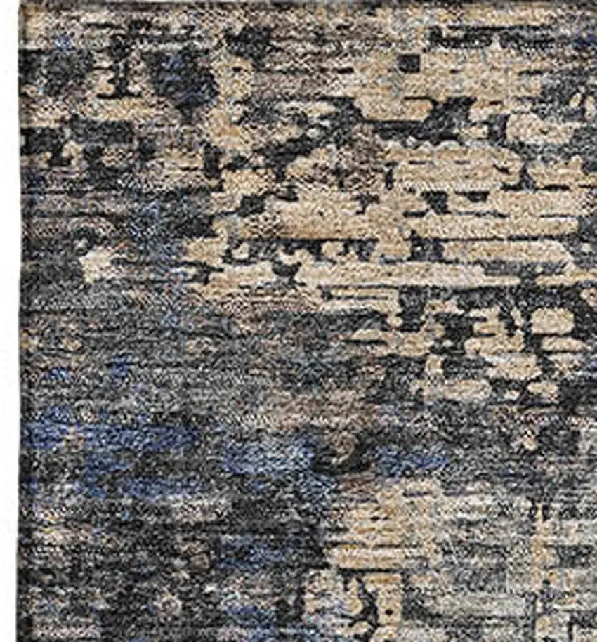 Charcoal Blue And Beige Abstract Washable Area Rug With UV Protection Photo 3