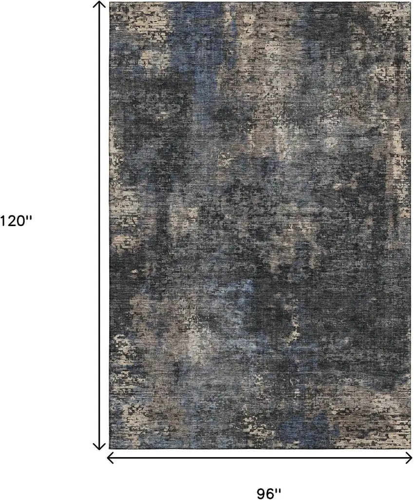 Charcoal Blue And Beige Abstract Washable Area Rug With UV Protection Photo 3
