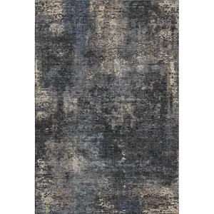 Photo of Charcoal Blue And Beige Abstract Washable Area Rug With UV Protection