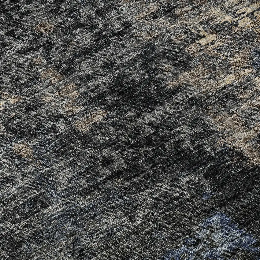 Charcoal Blue And Beige Abstract Washable Area Rug With UV Protection Photo 9