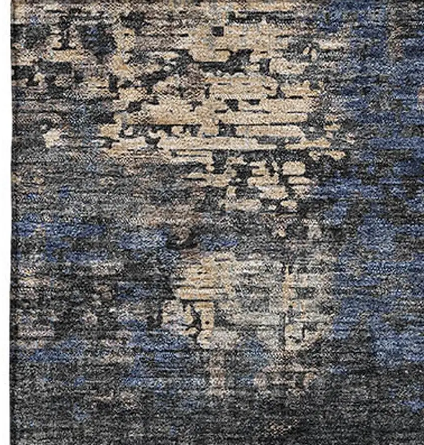 Charcoal Blue And Beige Abstract Washable Area Rug With UV Protection Photo 4