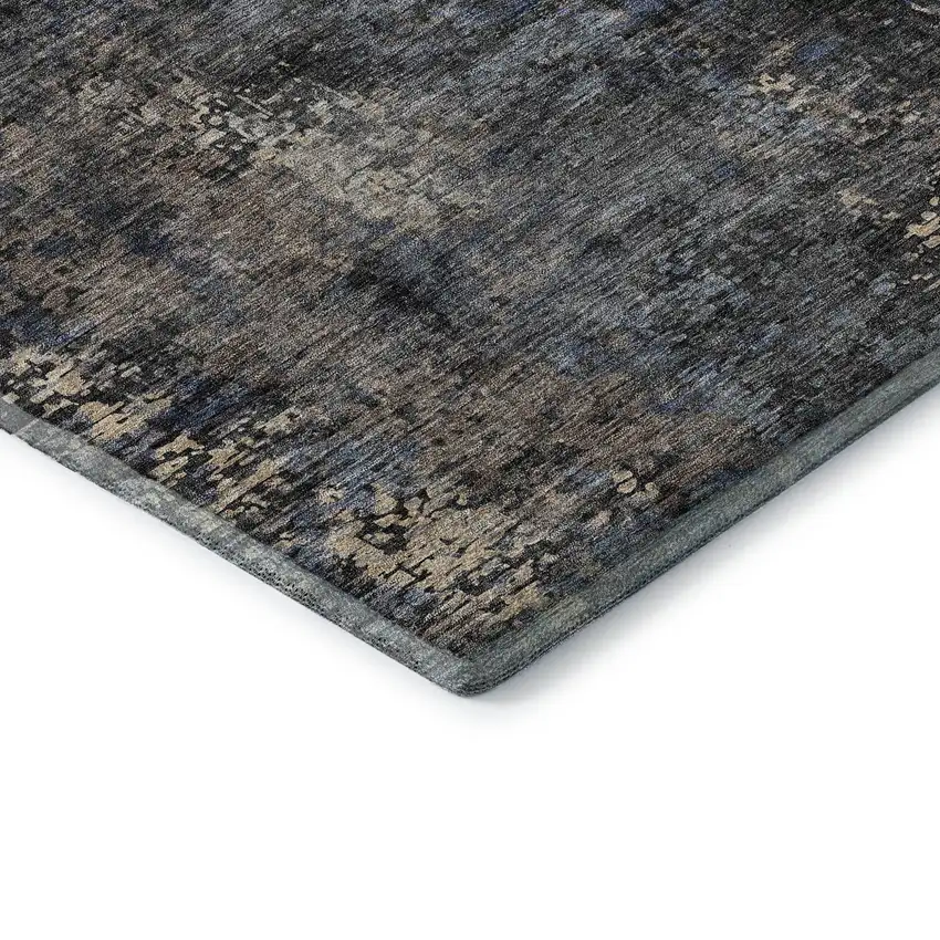 Charcoal Blue And Beige Abstract Washable Area Rug With UV Protection Photo 8