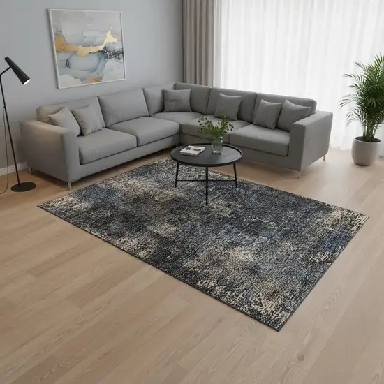 Charcoal Blue And Beige Abstract Washable Area Rug With UV Protection Photo 2