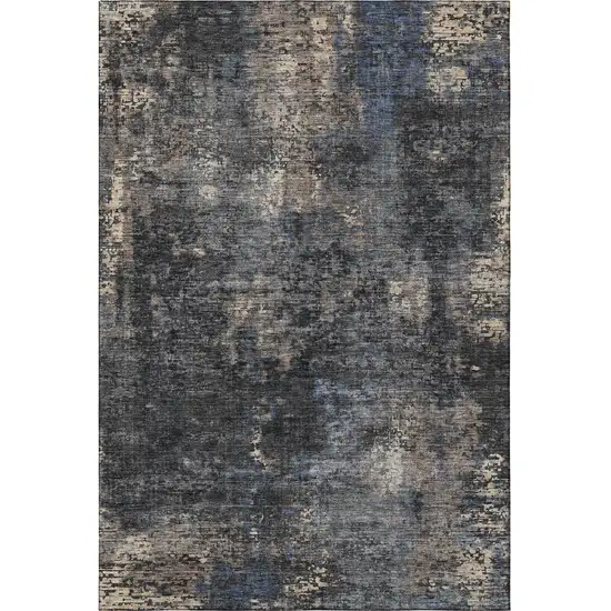 Charcoal Blue And Beige Abstract Washable Area Rug With UV Protection Photo 4