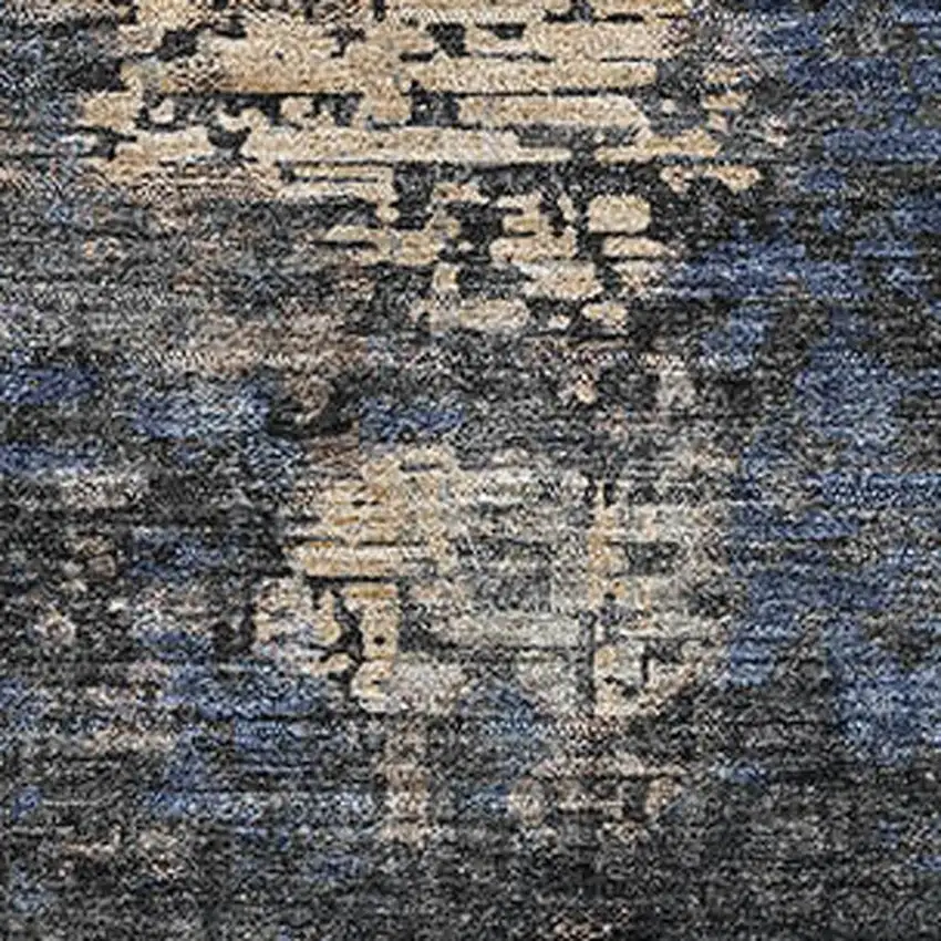 Charcoal Blue And Beige Abstract Washable Area Rug With UV Protection Photo 3