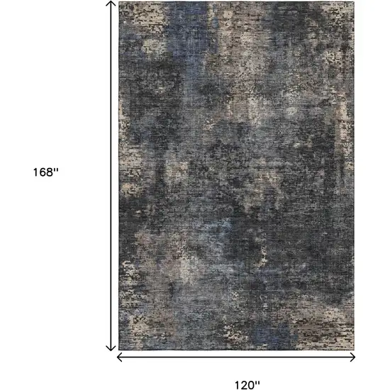 Charcoal Blue And Beige Abstract Washable Area Rug With UV Protection Photo 3