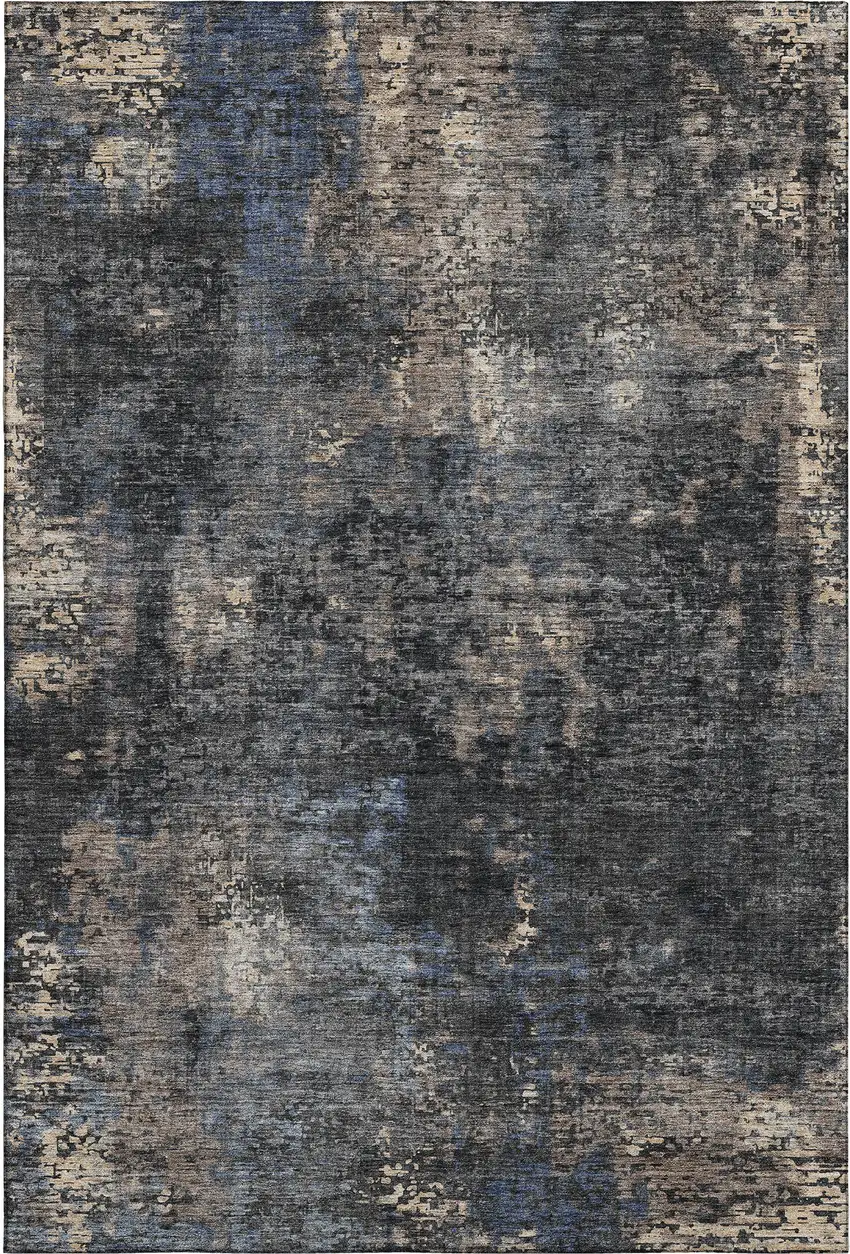 Charcoal Blue And Beige Abstract Washable Area Rug With UV Protection Photo 1