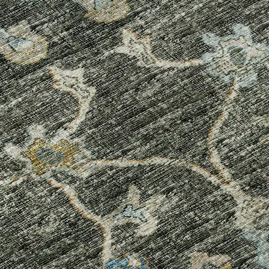 Charcoal Blue And Gold Floral Medallion Washable Area Rug With UV Protection Photo 9