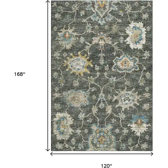 Charcoal Blue And Gold Floral Medallion Washable Area Rug With UV Protection Photo 3