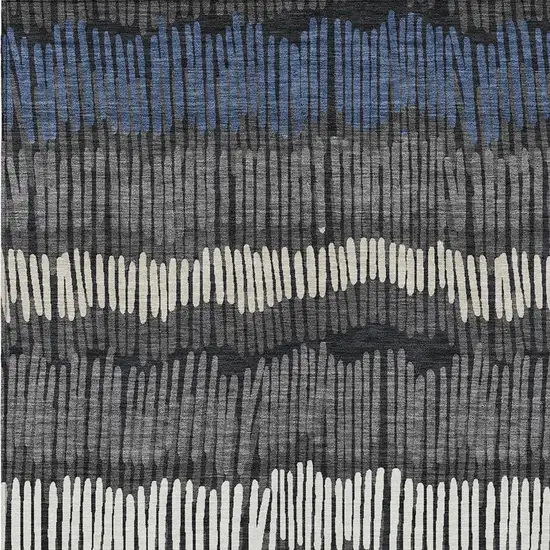 Charcoal Blue And Ivory Striped Washable Indoor Outdoor Area Rug Photo 6