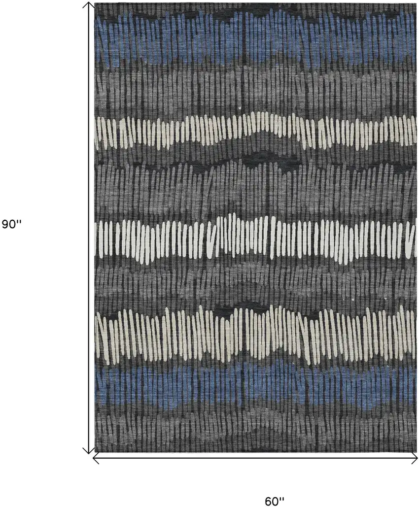 Charcoal Blue And Ivory Striped Washable Indoor Outdoor Area Rug Photo 3
