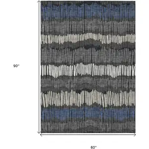 Photo of Charcoal Blue And Ivory Striped Washable Indoor Outdoor Area Rug