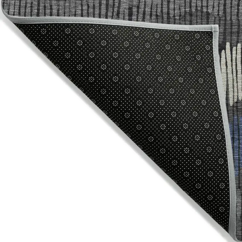 Charcoal Blue And Ivory Striped Washable Indoor Outdoor Area Rug Photo 4