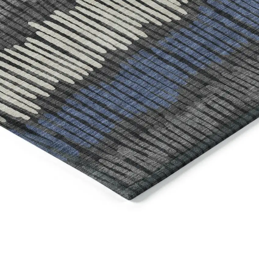 Charcoal Blue And Ivory Striped Washable Indoor Outdoor Area Rug Photo 5