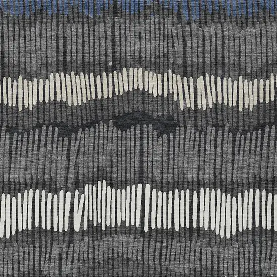 Charcoal Blue And Ivory Striped Washable Indoor Outdoor Area Rug Photo 6