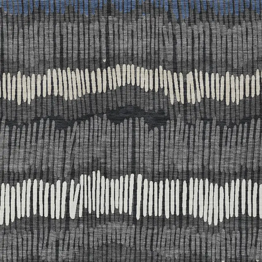 Charcoal Blue And Ivory Striped Washable Indoor Outdoor Area Rug Photo 6