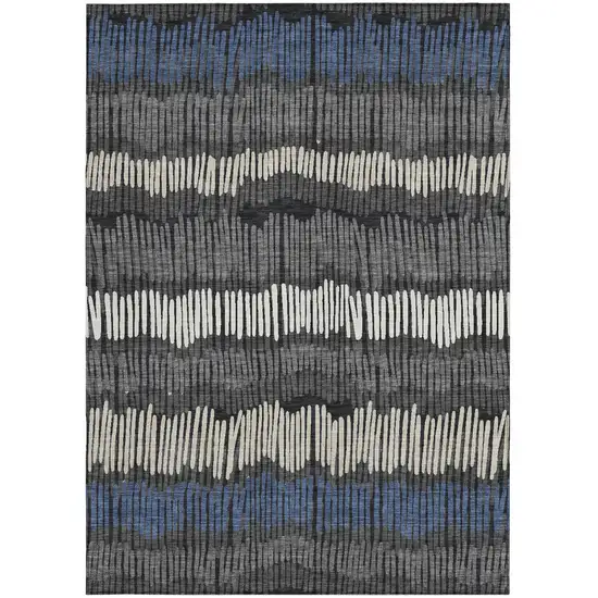 Charcoal Blue And Ivory Striped Washable Indoor Outdoor Area Rug Photo 7
