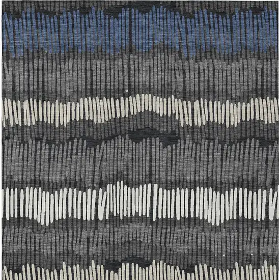 Charcoal Blue And Ivory Striped Washable Indoor Outdoor Area Rug Photo 7