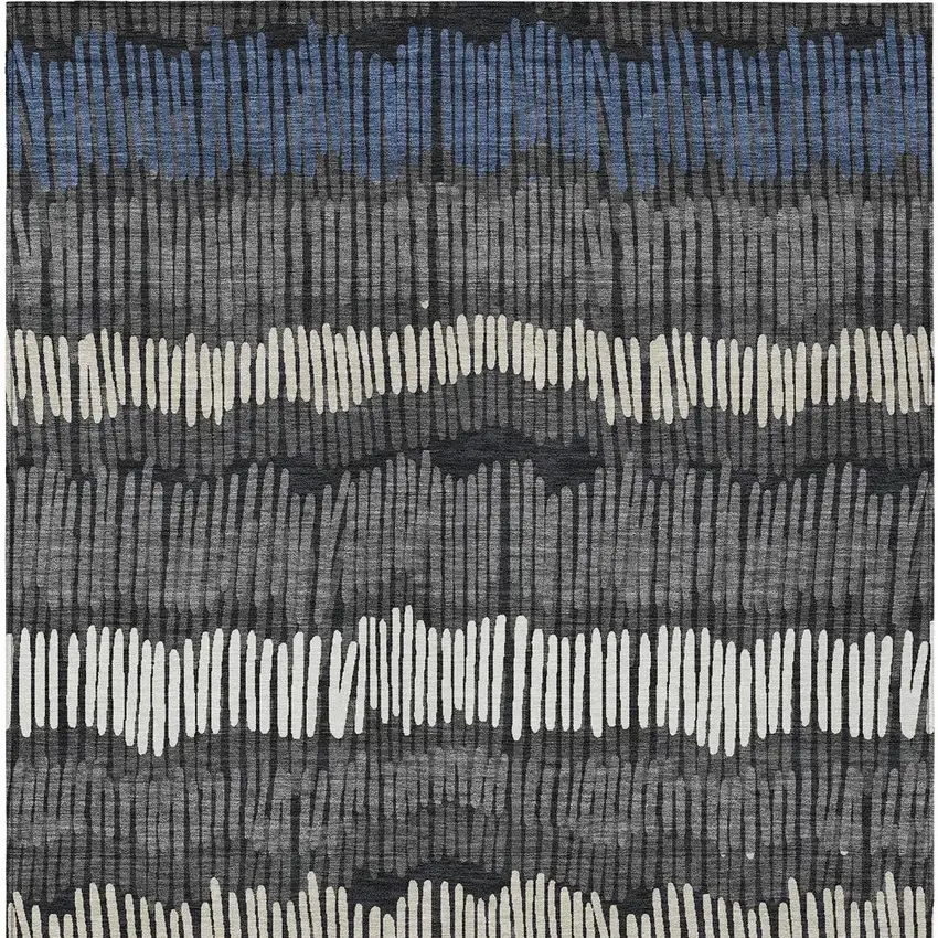 Charcoal Blue And Ivory Striped Washable Indoor Outdoor Area Rug Photo 7