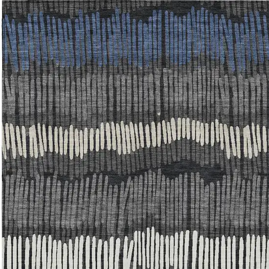Charcoal Blue And Ivory Striped Washable Indoor Outdoor Area Rug Photo 6