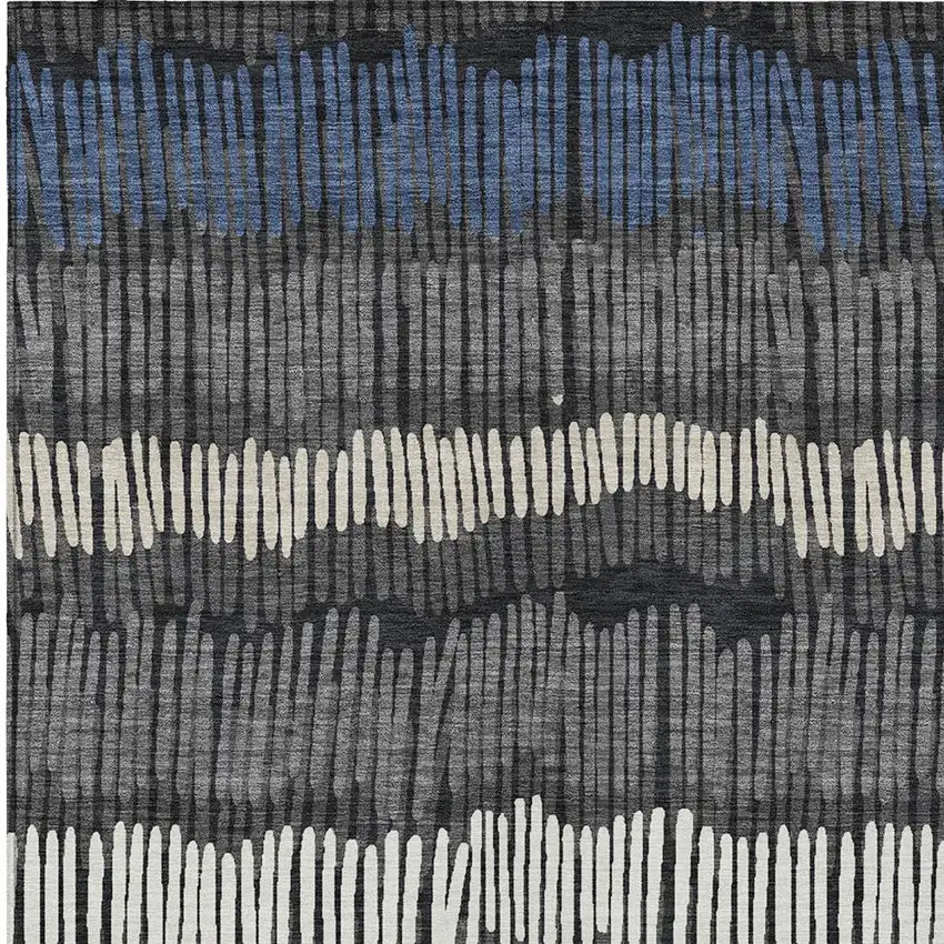 Charcoal Blue And Ivory Striped Washable Indoor Outdoor Area Rug Photo 6