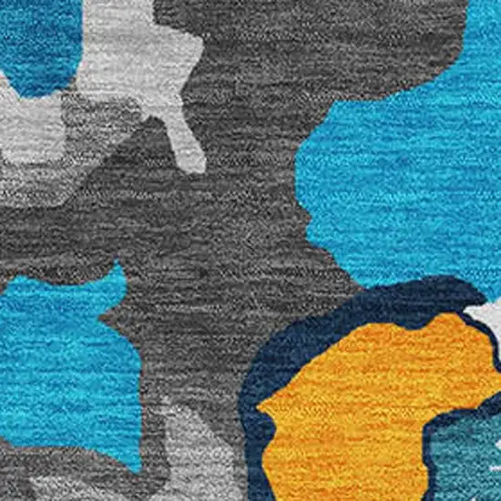 Charcoal Blue And Orange Abstract Washable Area Rug With UV Protection Photo 2