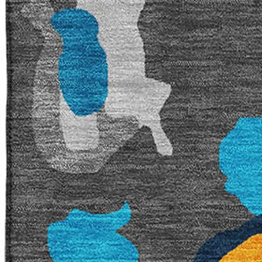 Charcoal Blue And Orange Abstract Washable Area Rug With UV Protection Photo 2