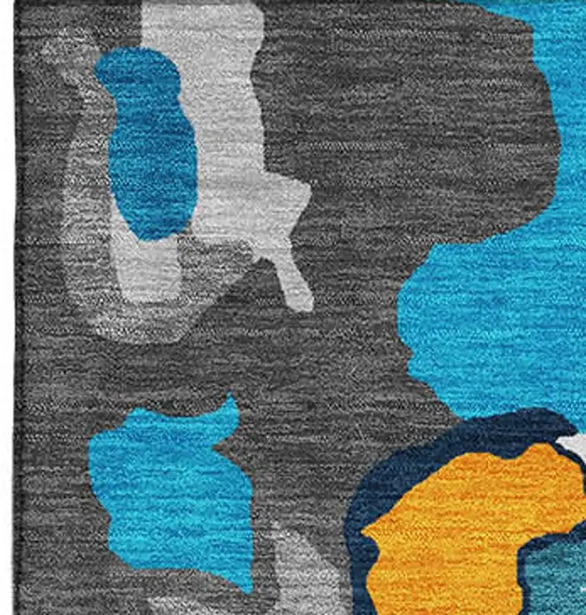 Charcoal Blue And Orange Abstract Washable Area Rug With UV Protection Photo 3