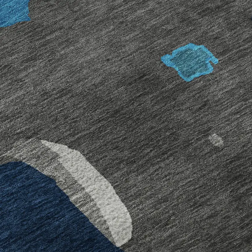 Charcoal Blue And Orange Abstract Washable Area Rug With UV Protection Photo 9