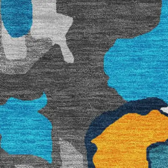 Charcoal Blue And Orange Abstract Washable Area Rug With UV Protection Photo 2