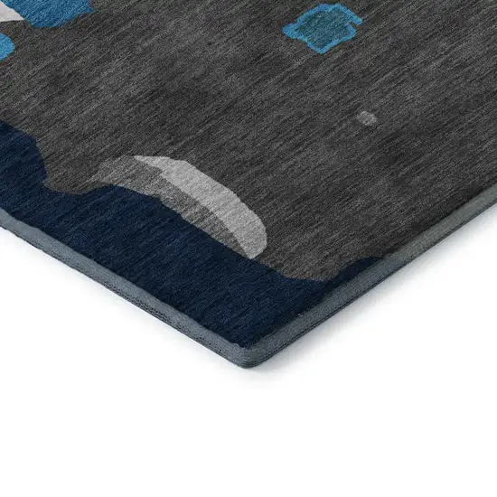 Charcoal Blue And Orange Abstract Washable Area Rug With UV Protection Photo 7