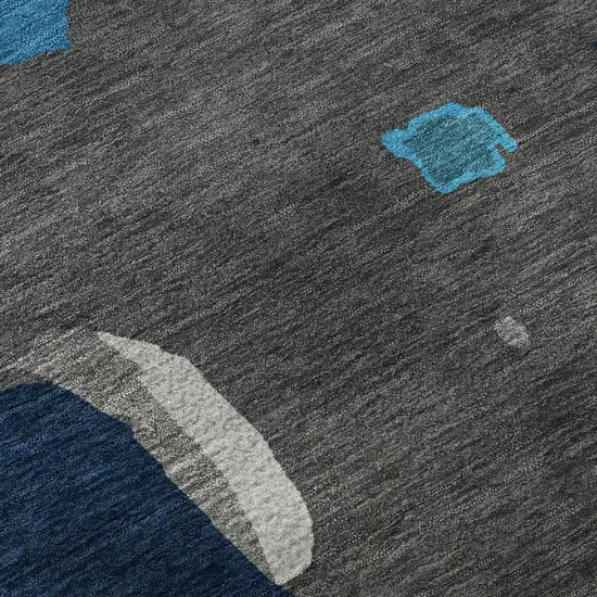 Charcoal Blue And Orange Abstract Washable Area Rug With UV Protection Photo 9