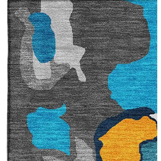 Charcoal Blue And Orange Abstract Washable Area Rug With UV Protection Photo 2