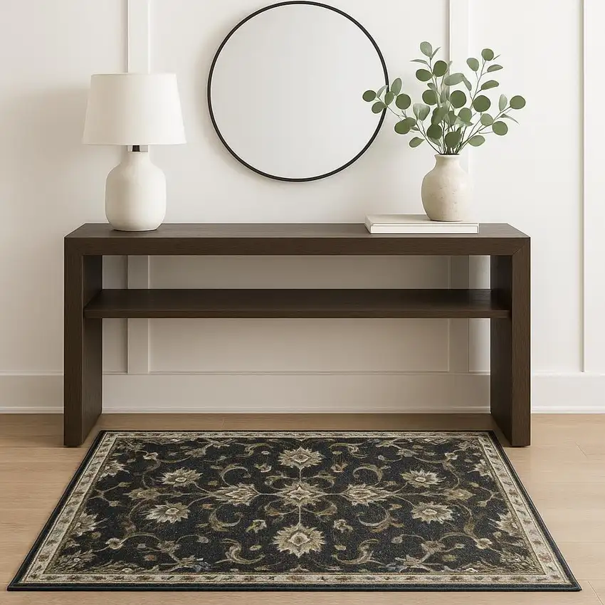 Charcoal Blue Gold Rust And Beige Oriental Power Loom Stain Resistant Area Rug Photo 1