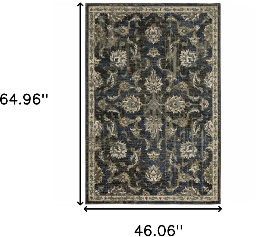 Charcoal Blue Gold Rust And Beige Oriental Power Loom Stain Resistant Area Rug Photo 10