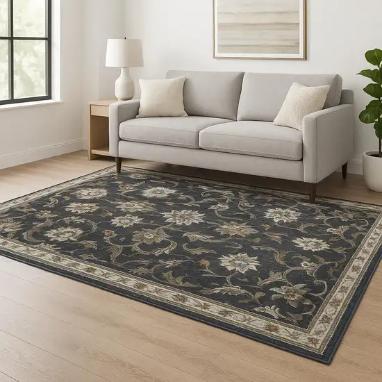 Charcoal Blue Gold Rust And Beige Oriental Power Loom Stain Resistant Area Rug Photo 1