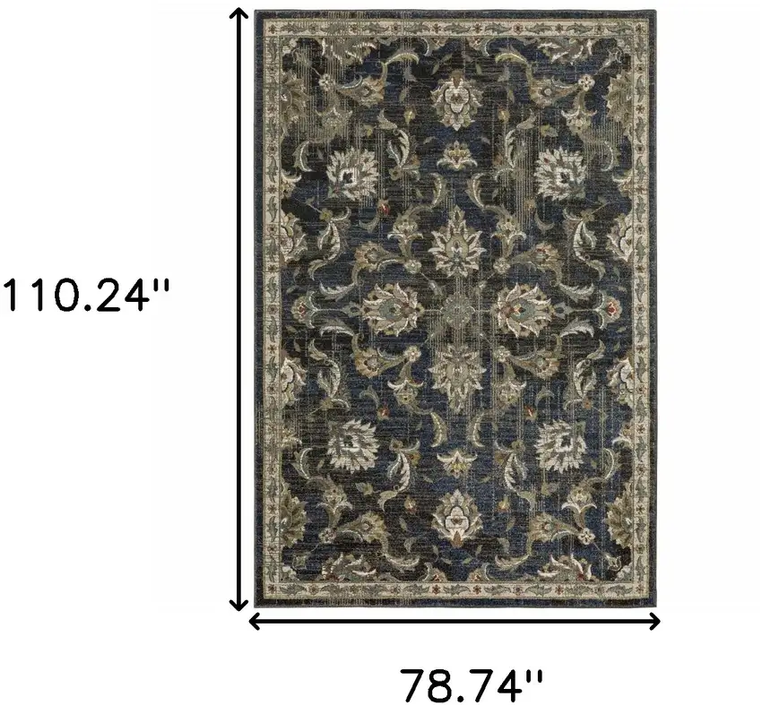 Charcoal Blue Gold Rust And Beige Oriental Power Loom Stain Resistant Area Rug Photo 10