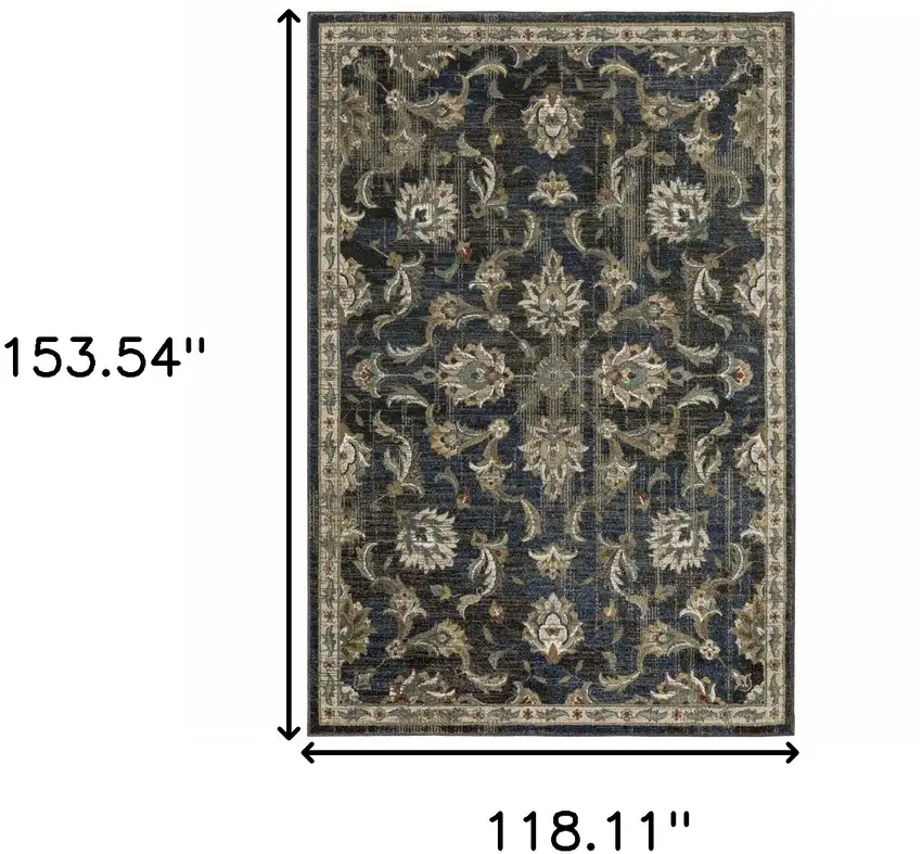 Charcoal Blue Gold Rust And Beige Oriental Power Loom Stain Resistant Area Rug Photo 10