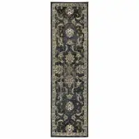 Photo of Charcoal Blue Gold Rust And Beige Oriental Power Loom Stain Resistant Runner Rug