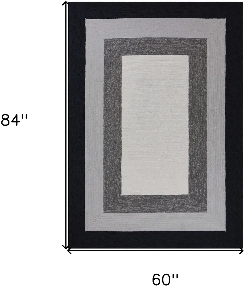 Ivory Charcoal and Taupe Geometric Hand Hooked Area Rug Photo 3