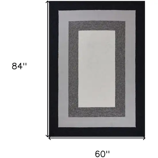 Ivory Charcoal and Taupe Geometric Hand Hooked Area Rug Photo 3