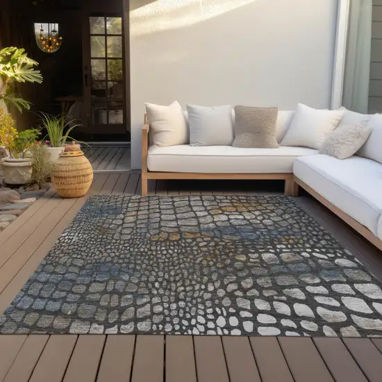 Charcoal Brown And Copper Abstract Washable Indoor Outdoor Area Rug Photo 8