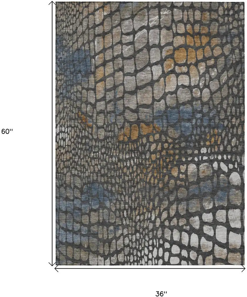 Charcoal Brown And Copper Abstract Washable Indoor Outdoor Area Rug Photo 3
