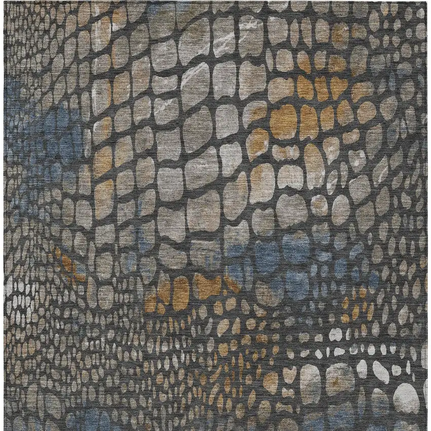 Charcoal Brown And Copper Abstract Washable Indoor Outdoor Area Rug Photo 6