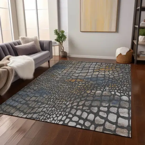 Charcoal Brown And Copper Abstract Washable Indoor Outdoor Area Rug Photo 9